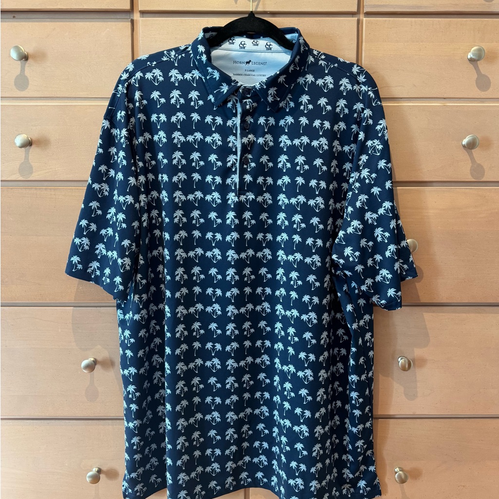 Horn Legend Navy Blue Palm Tree Print Golf Polo Size Xl